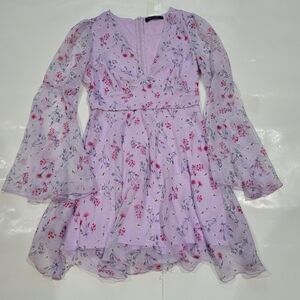purple floral dress with bell sleeves